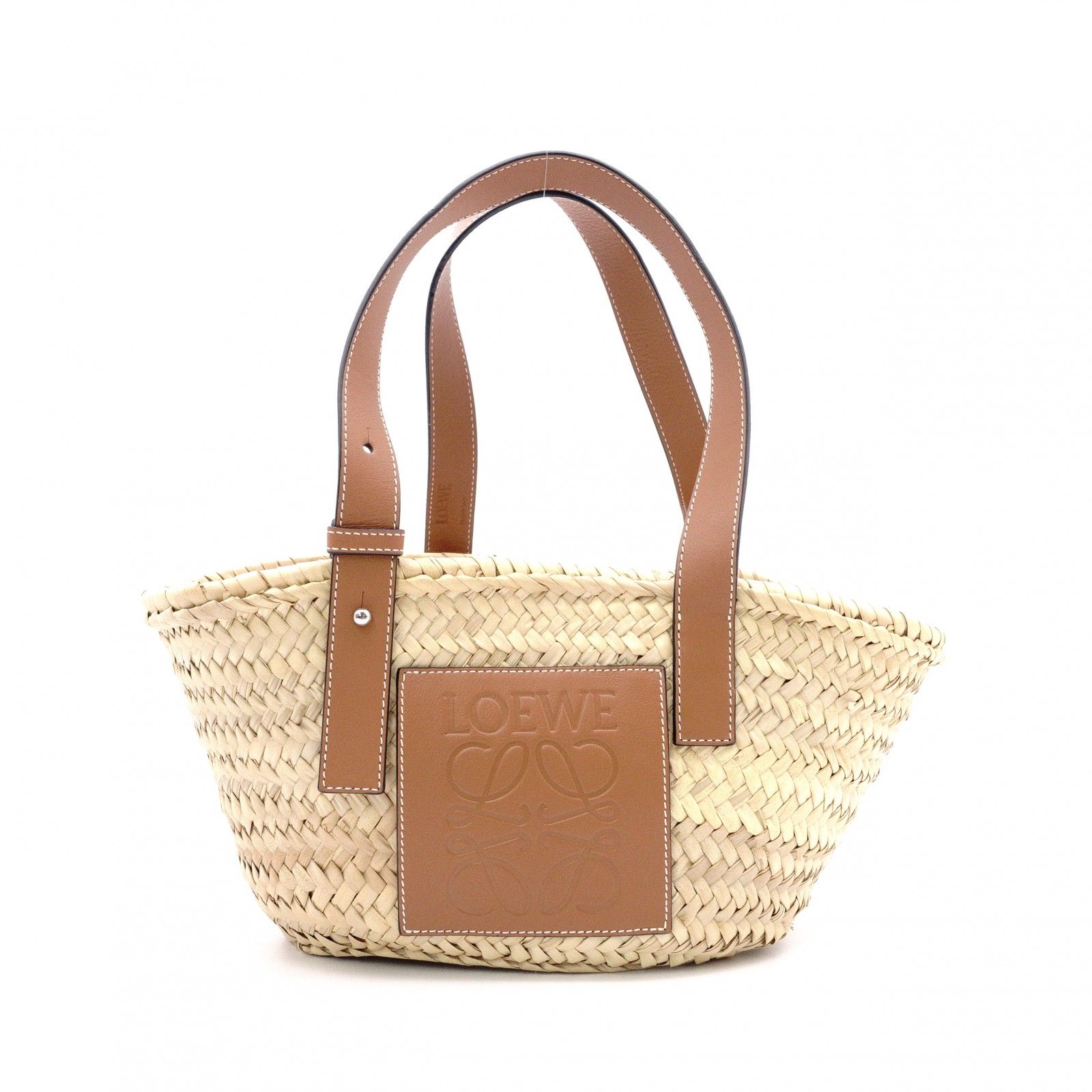 LOEWE ロエベ バスケット バッグ アナグラム ハンドバッグ ストロー ベージュ ブラウン かごバッグ