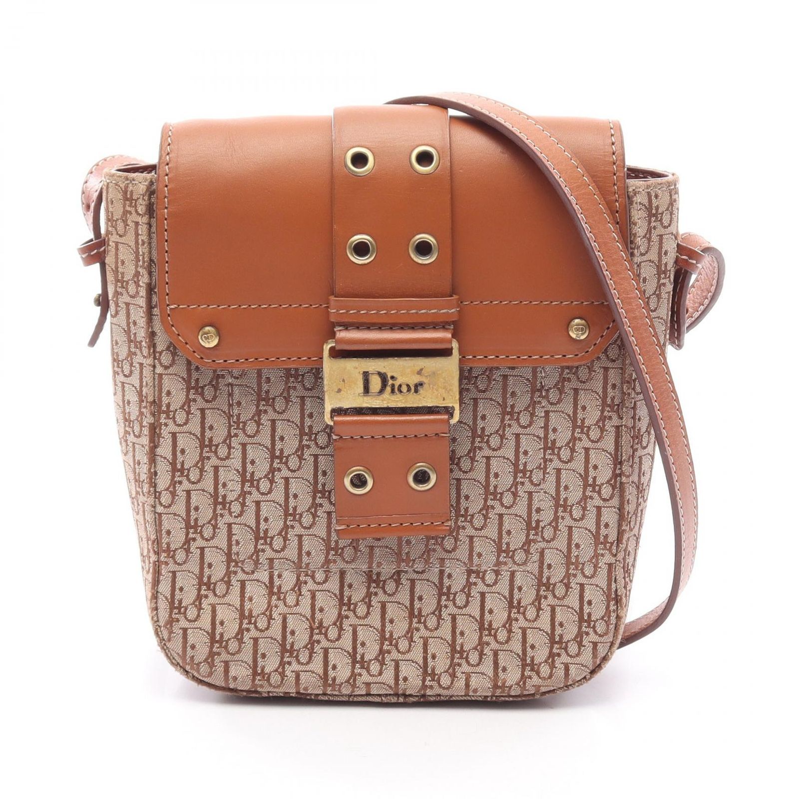 ディオール Dior ショルダーバッグ ストリートシック トロッター ベージュ/ブラウン キャンバス レザー トロッター ショルダーバッグ レディース Used B