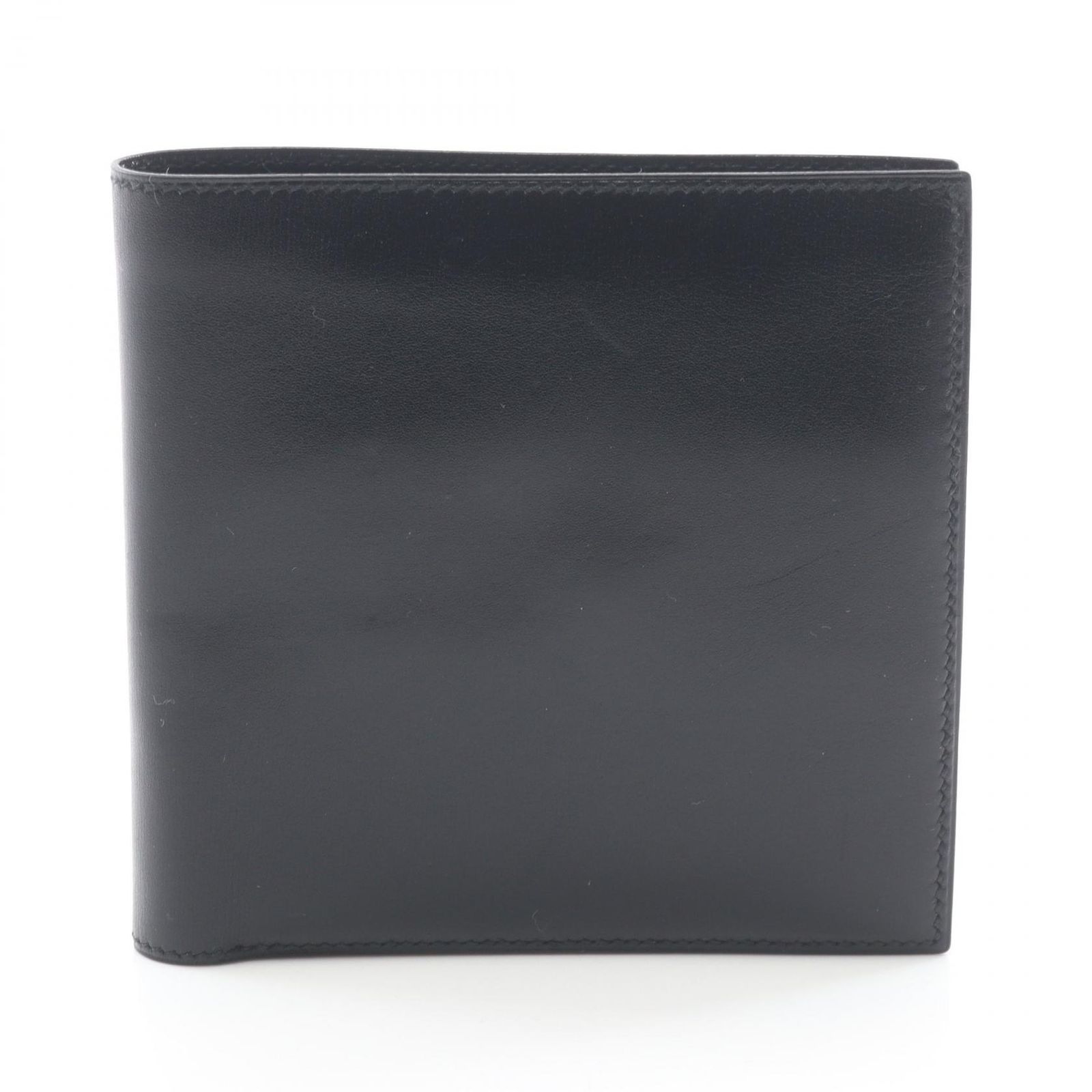 エルメス HERMES 二つ折り財布 ブラック カーフ（牛革） 二つ折り財布 ブラック ユニセックス Used A
