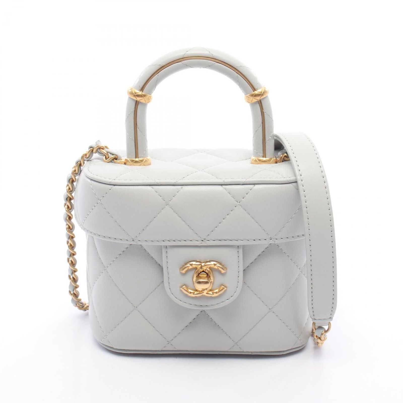 シャネル CHANEL ショルダーバッグ マトラッセ バニティ 2WAY AS3973 ブルーグレー レザー マトラッセ スモール バニティ 2wayショルダー レディース Used A