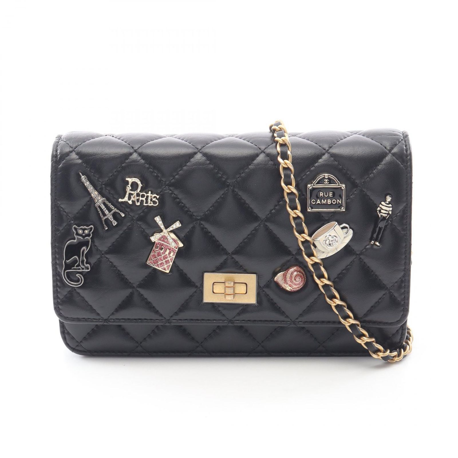 シャネル CHANEL ショルダーバッグ マトラッセ 2.55 アイコンチャーム A80834 ブラック ラムスキン（羊革） マトラッセ 2.55 アイコンチャーム チェーンウォレット