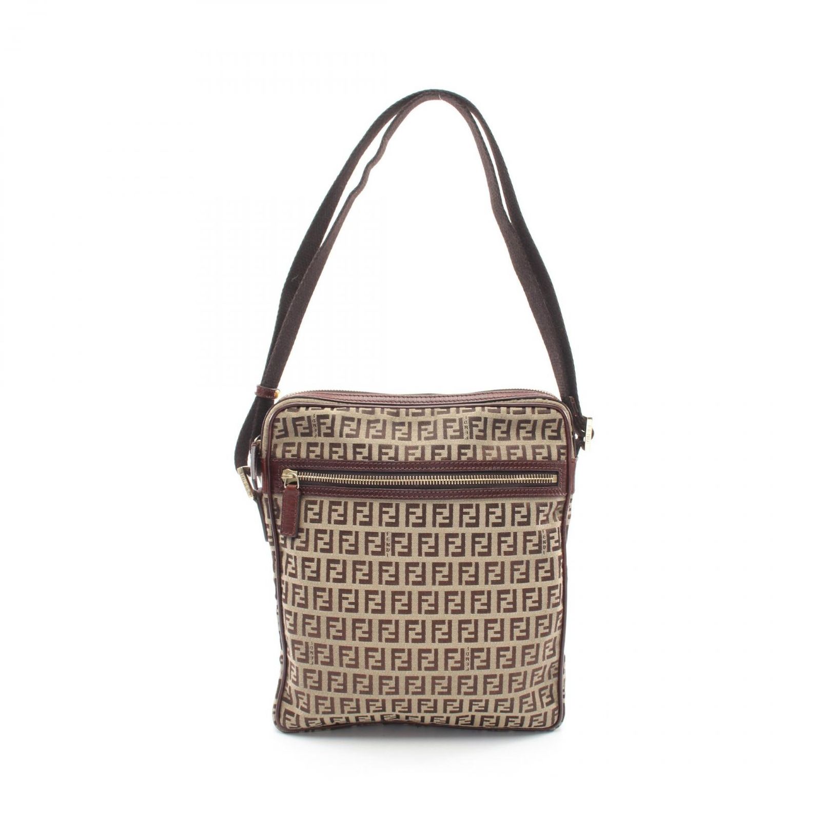 フェンディ FENDI ショルダーバッグ ズッキーノ ベージュ キャンバス レザー ズッキーノ ショルダーバッグ レディース Used B