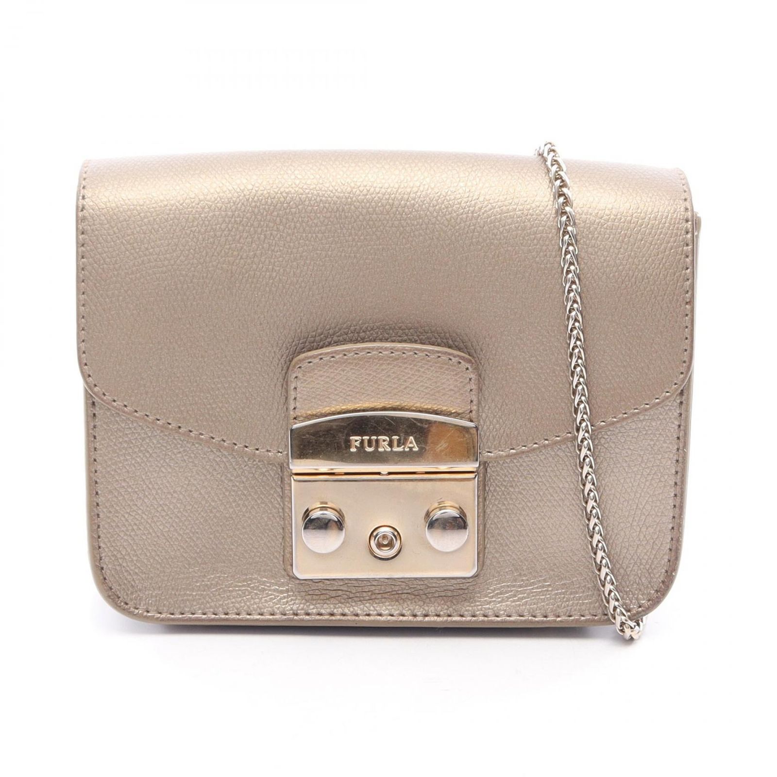 フルラ Furla ショルダーバッグ メトロポリス ミニ G6400 ゴールド レザー メトロポリス チェーンショルダー レディース Used B