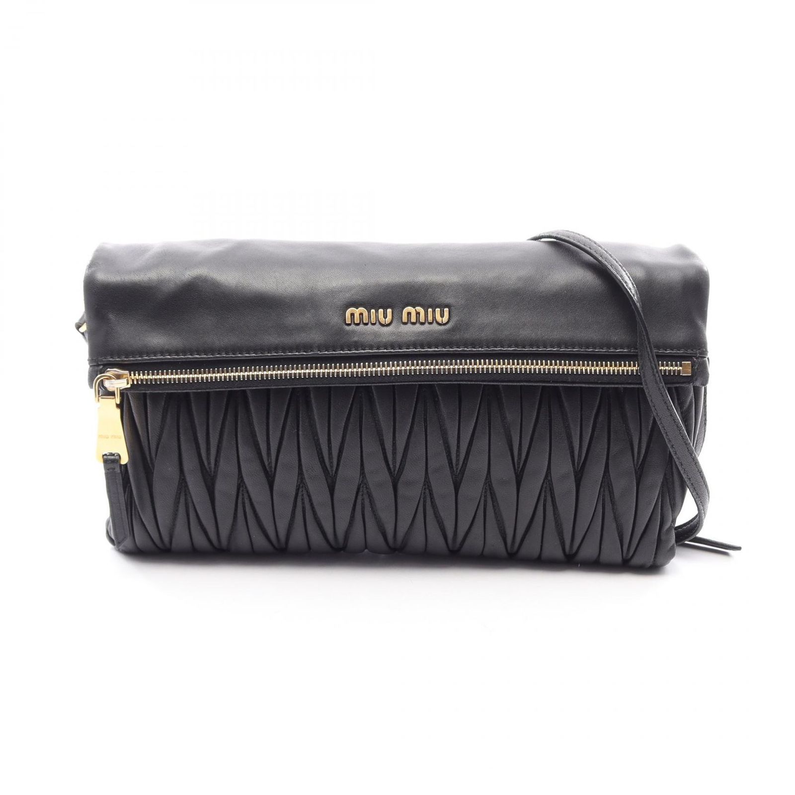 ミュウ ミュウ Miu Miu ショルダーバッグ MATELASSE マテラッセ ブラック レザー マテラッセ ショルダーバッグ レディース Used B