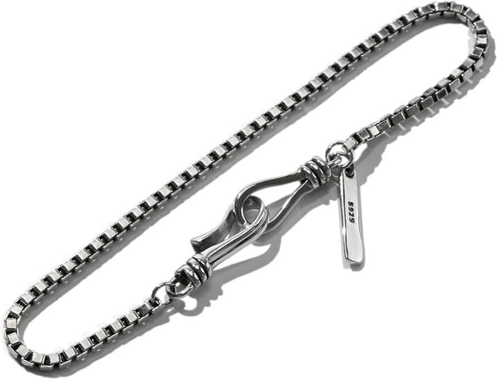 EPIC BOLEN シルバー925 ブレスレット メンズ レディース 男女兼用 ベネチアンチェーン ボックスチェーン フック式 S925刻印 スターリングシルバー 細身 シンプル (シルバー, 21cm)