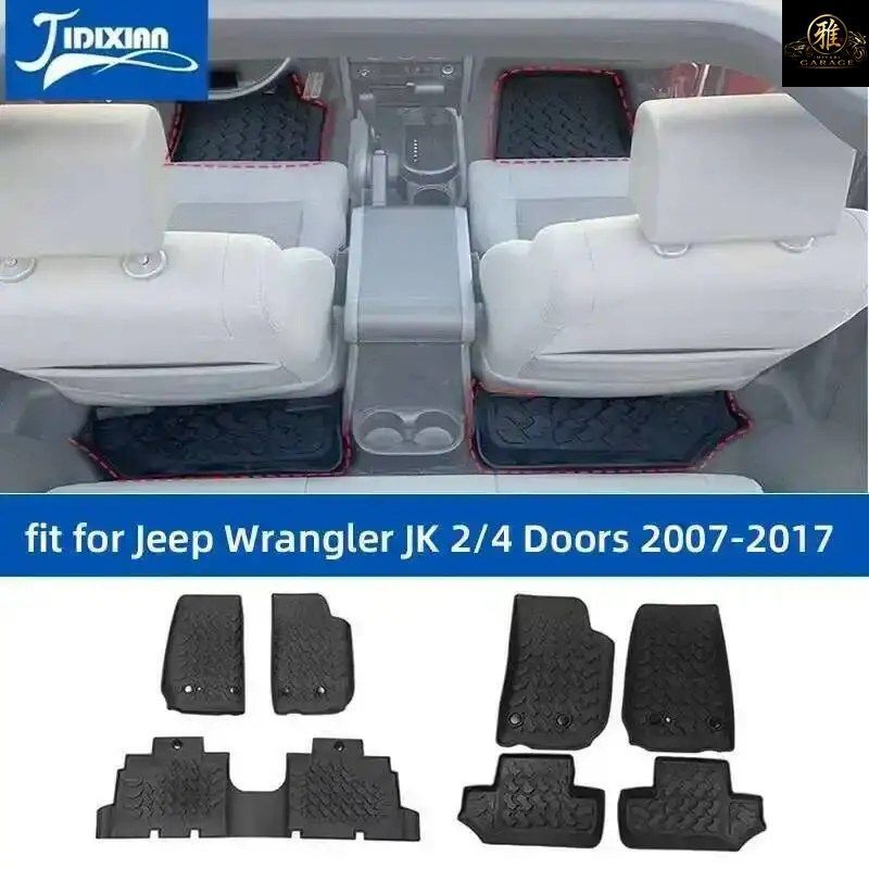 ゴム製滑り止め付きフロント・リアシート用フロアマットパッドライナーカーペット ジープ ラングラー JK 2007-2017 フロアマット