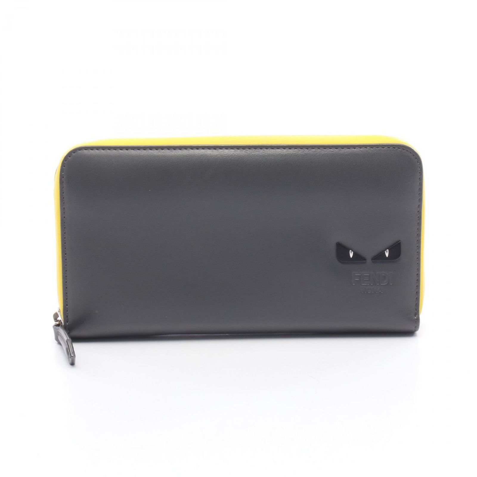 フェンディ FENDI ラウンド長財布 モンスター バグズアイ 7M0210 グレー/イエロー レザー バグズアイ モンスター ラウンド長財布 ユニセックス Used A