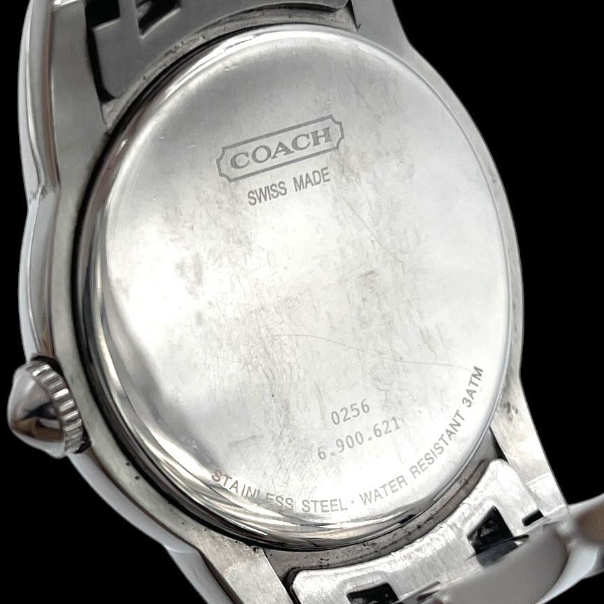 新品電池 稼働品 COACH コーチ 腕時計 0256 クォーツQZ デイト ヴィンテージ シルバー ラウンド型 スイス製 男女兼用 ユニセックス