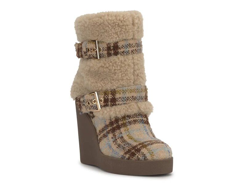 ジェシカシンプソン レディース シューズ ブーツ・レインブーツ Jessica Simpson Meztyn Wedge Boot BeigeBlackBrown Plaid Print Fabric ブラック