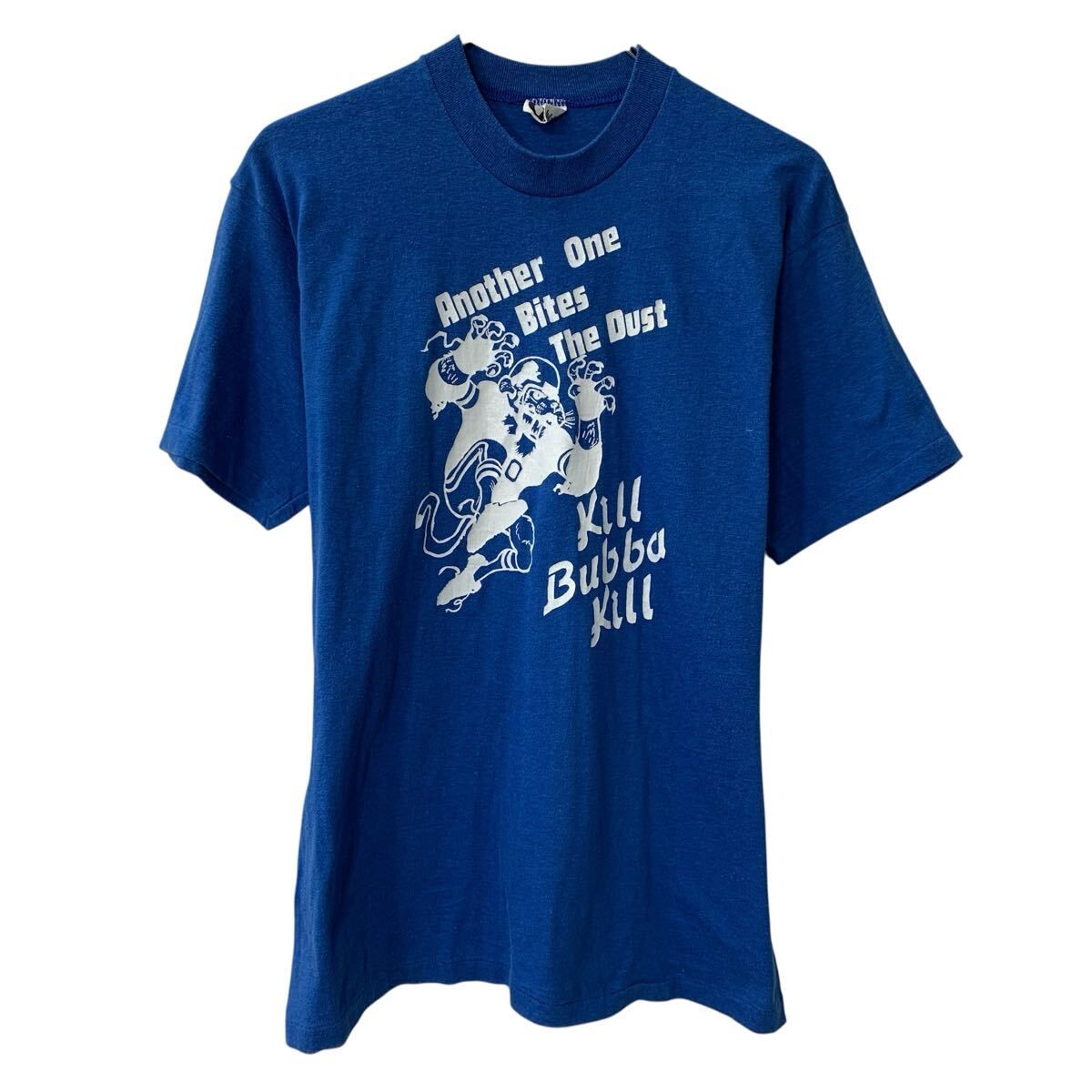 80s USA製 downerwear 半袖 プリントTシャツ XL ブルー プルオーバー