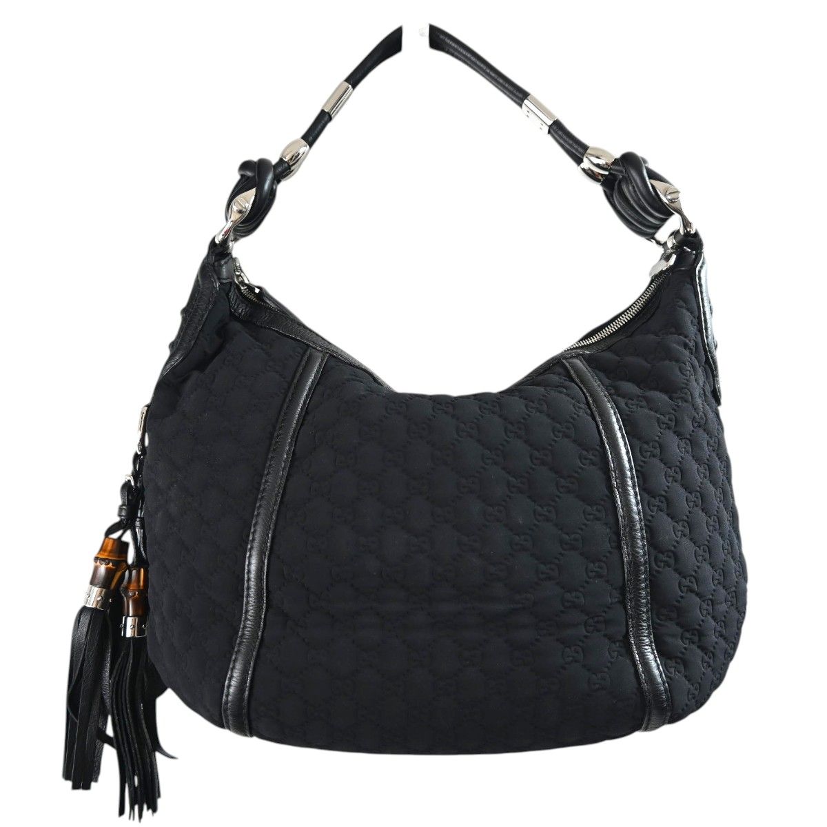 GUCCI グッチ グッチシマ ナイロン/レザ― バンブータッセル/ネームタグ ワンショルダーバッグ 240261ブラック M2605-k127