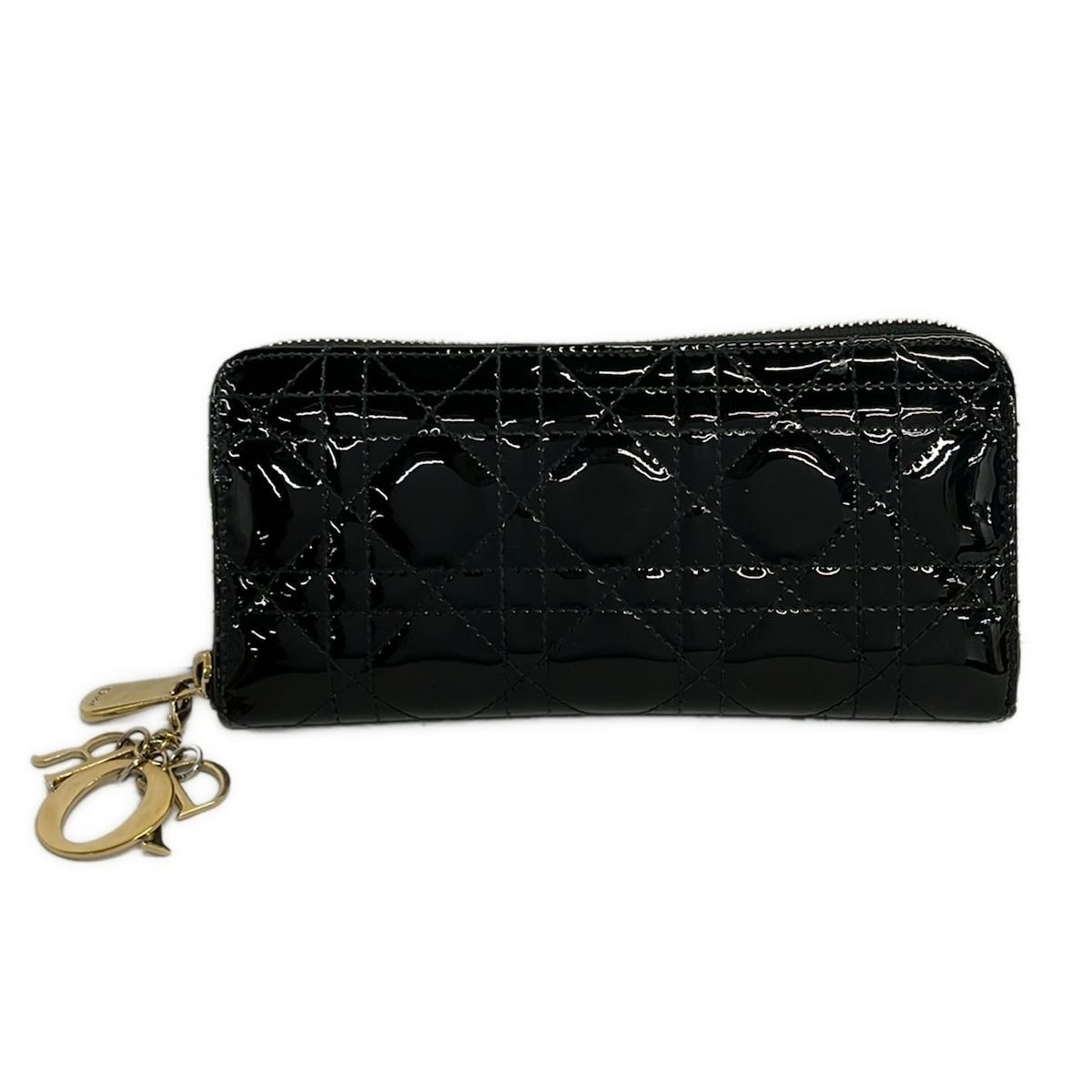 DIOR/ChristianDior(ディオール/クリスチャンディオール) 長財布 レディディオール 黒 カナージュステッチ/ラウンドファスナー レザー