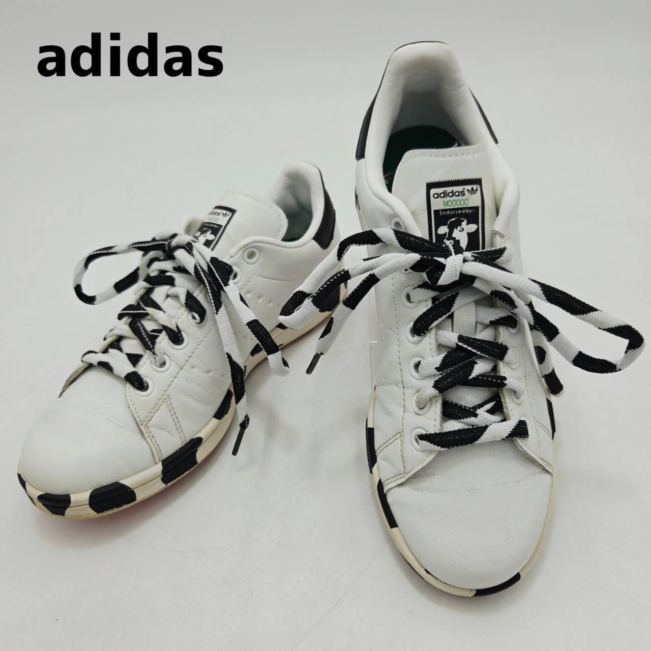 限定品 アディダス adidas スタンスミス ゴルフ STAN SMITH GOLF カウ柄 牛柄 スパイクレス スニーカー GZ6481 24.0cm ホワイト ブラック 白 黒 レディース メンズ 中古 美品 hws02656