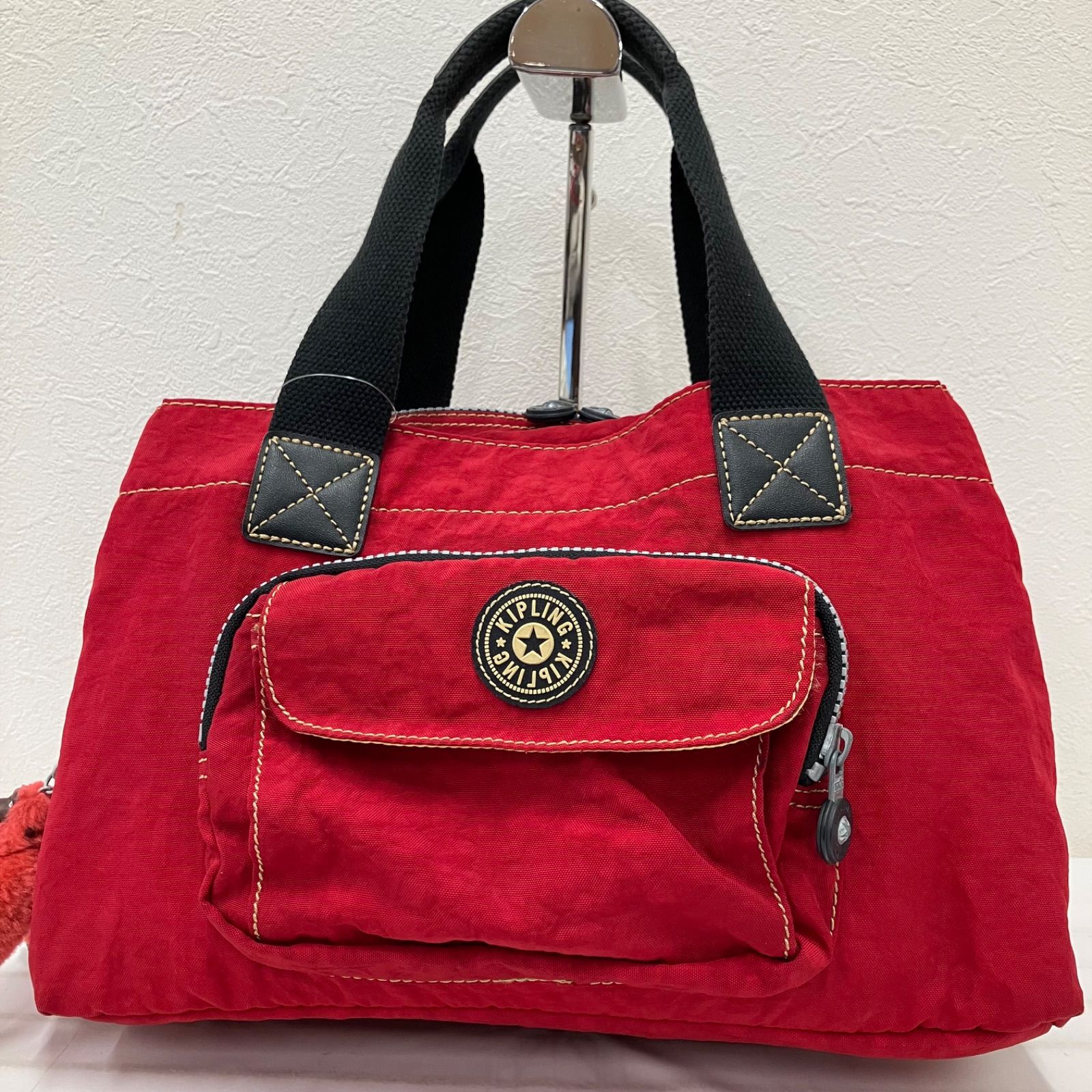 2337 KIPLING キプリング トートバッグ レッド×ブラック系 赤 黒 無地 