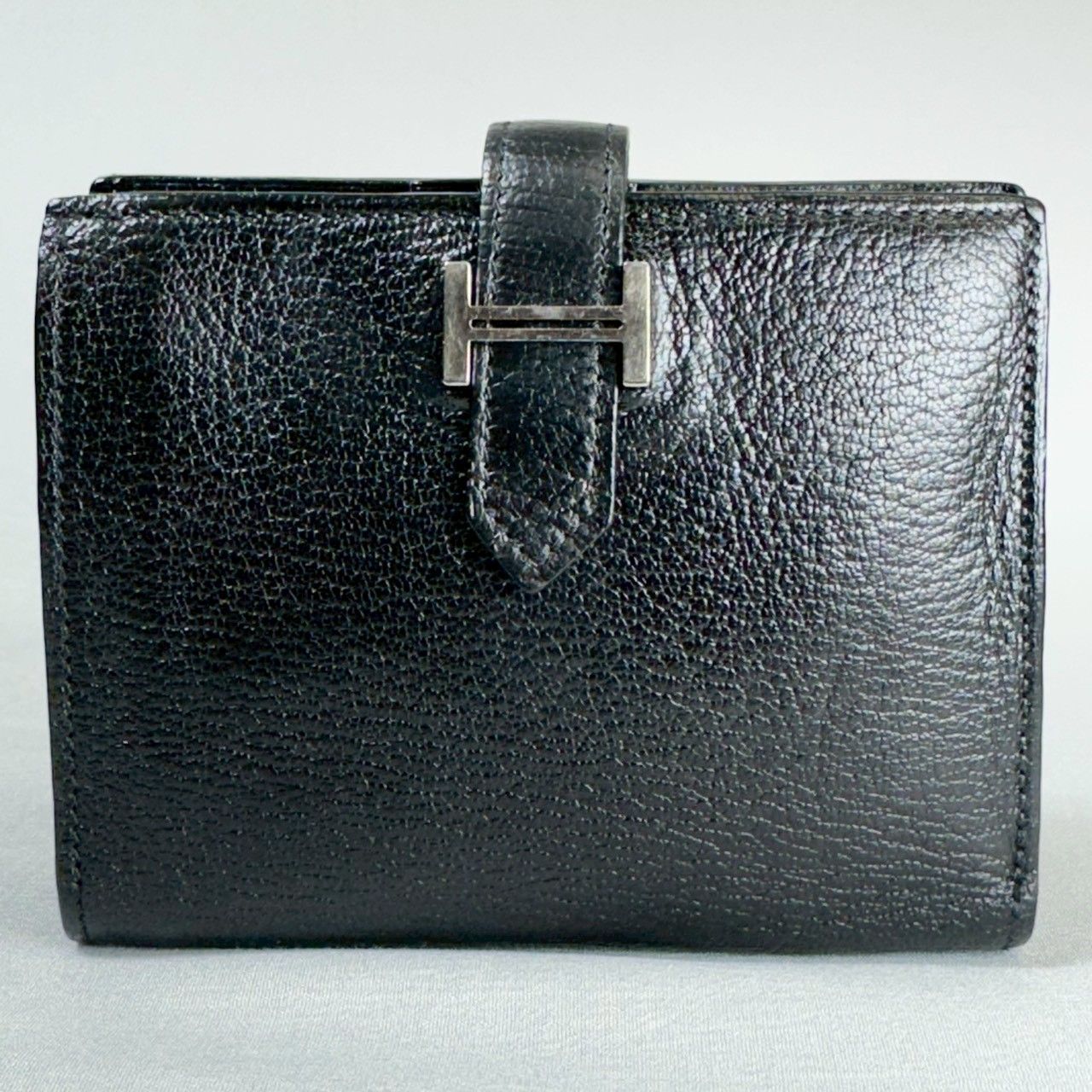 美品】HERMES エルメス ベアン コンパクト 二つ折り 財布 ブラック 