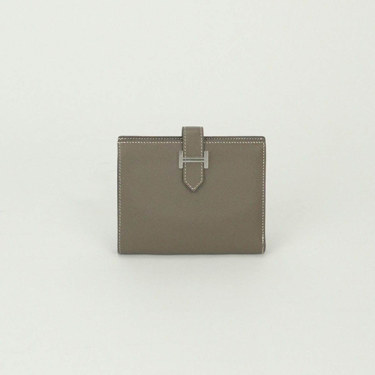 エルメス HERMES ベアンコンパクト ベアン コンパクト 財布 二つ折り財布 ミニ財布 ミニウォレット エプソン エトゥープ Etoupe グレー Gray シルバー金具 ヴォーエプソン