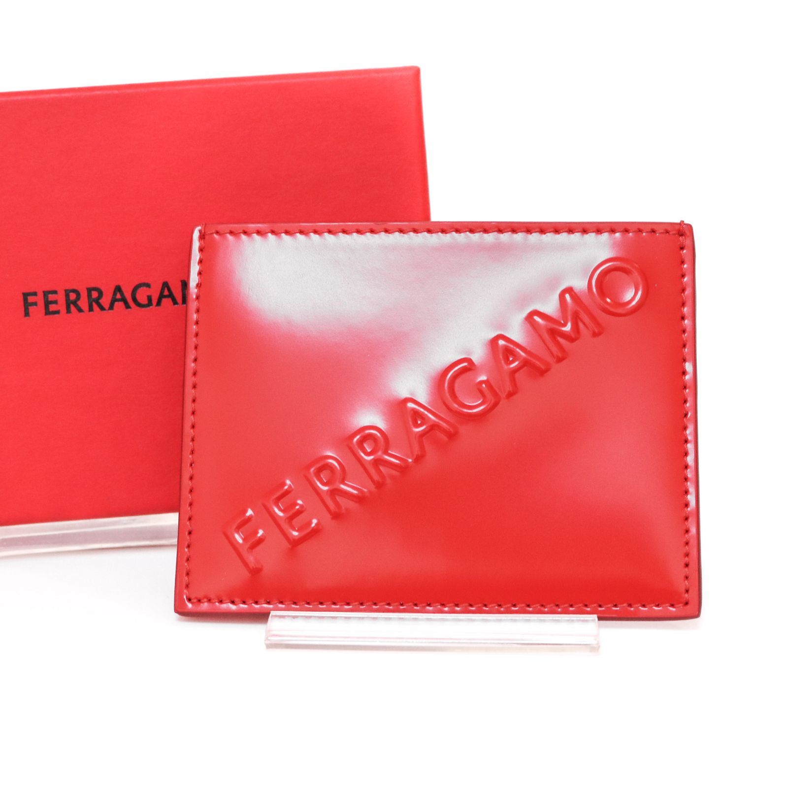 サルヴァトーレフェラガモ カードケース 名刺入れ ロゴ レッド 赤 RED レザー 本革 Salvatore Ferragamo