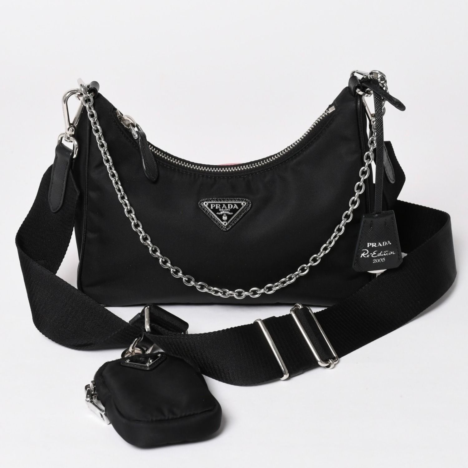 PRADA プラダ テスート ホーボーワンショルダー三角ロゴ ナイロン黒 軽量 極美品 PRADA プラダ ホーボー ワンショルダーバッグ 1BH204