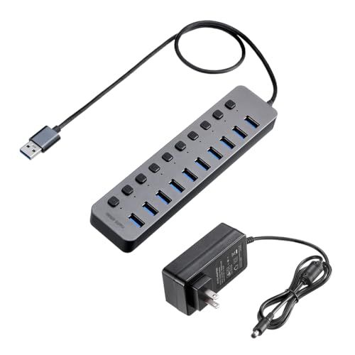サンワダイレクト USBハブ 10ポート セルフパワー USB充電器 個別スイッチ付 USB3.2/5Gbps ACアダプタ付 400-HUBA23GMpms b2ba84e5