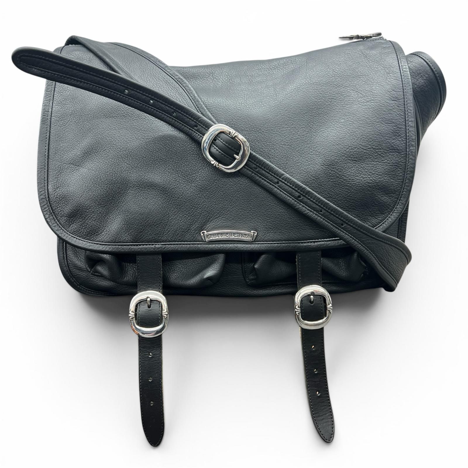 CHROME HEARTS 希少 極美品 クロムハーツ SOFT SHOULDER LARGE ソフトショルダー ラージ ガンスリンガー ショルダーバッグ スクロールラベル ダガー ブラック レザー メッセンジャー Aランク 中古 鑑定済 359,100円