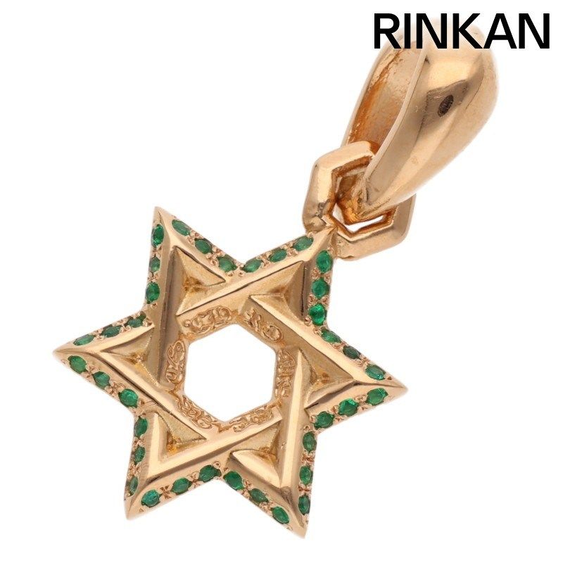 クロムハーツ STAR OF DAVID CHARM P/EMRLD/スターオブダビデチャーム PAVEエメラルド/ゴールドネックレストップ メンズ
