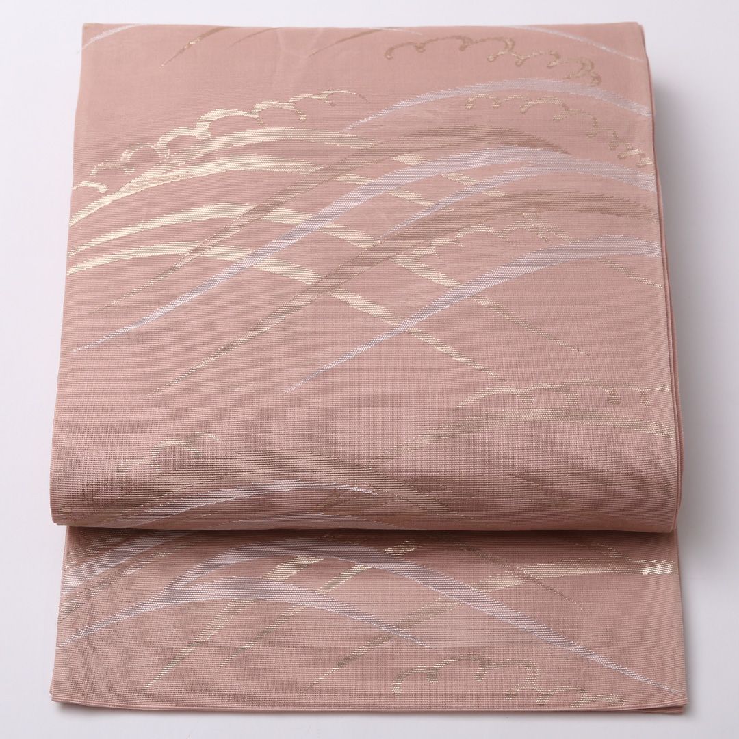 お買い得品!夏物 袋帯 帯丈428cm 正絹 六通 セミフォーマル 遠山 ピンク系 1243-01602