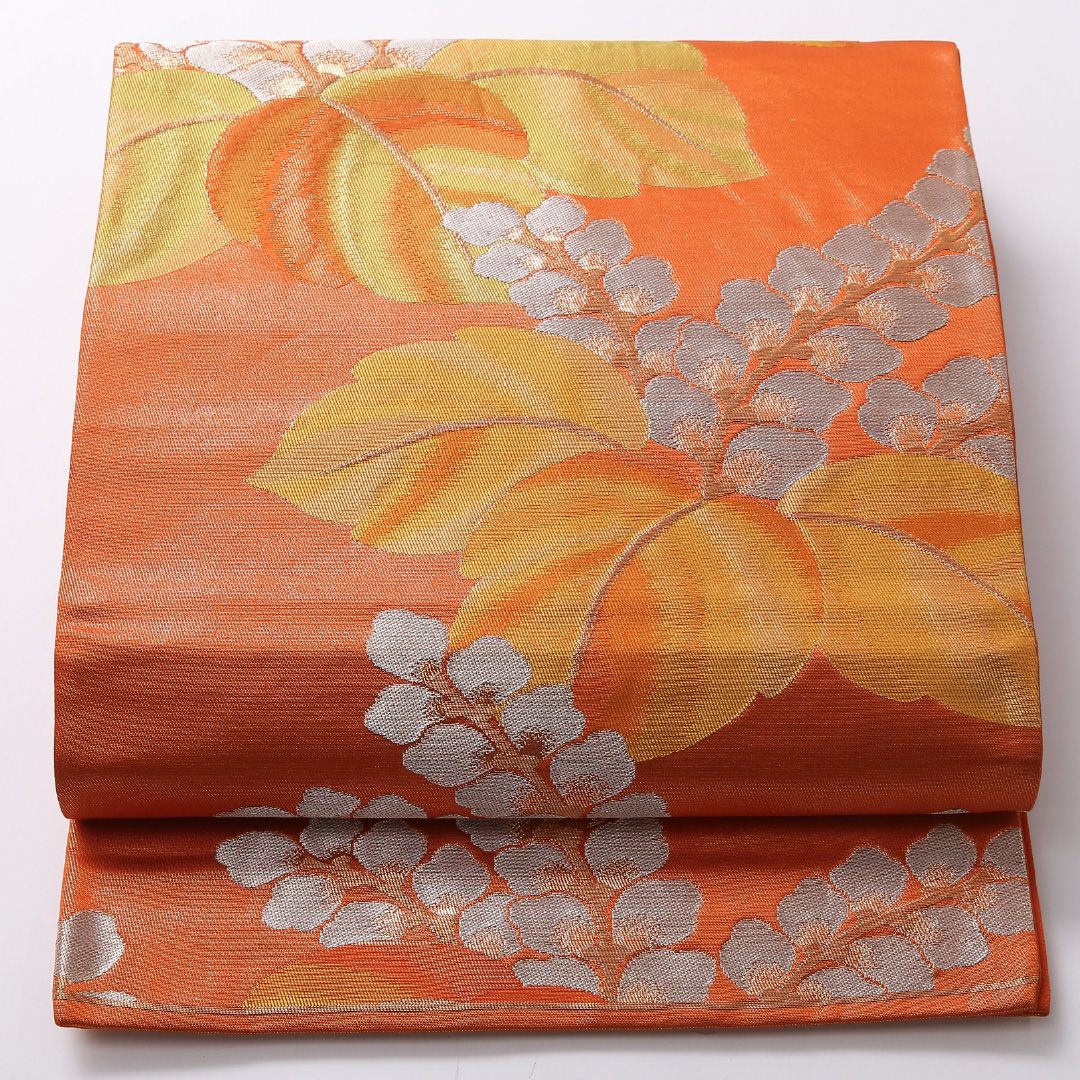 特価！袋帯 帯丈408cm 正絹 六通 フォーマル ふくれ織 桐 朱系 1243-01625