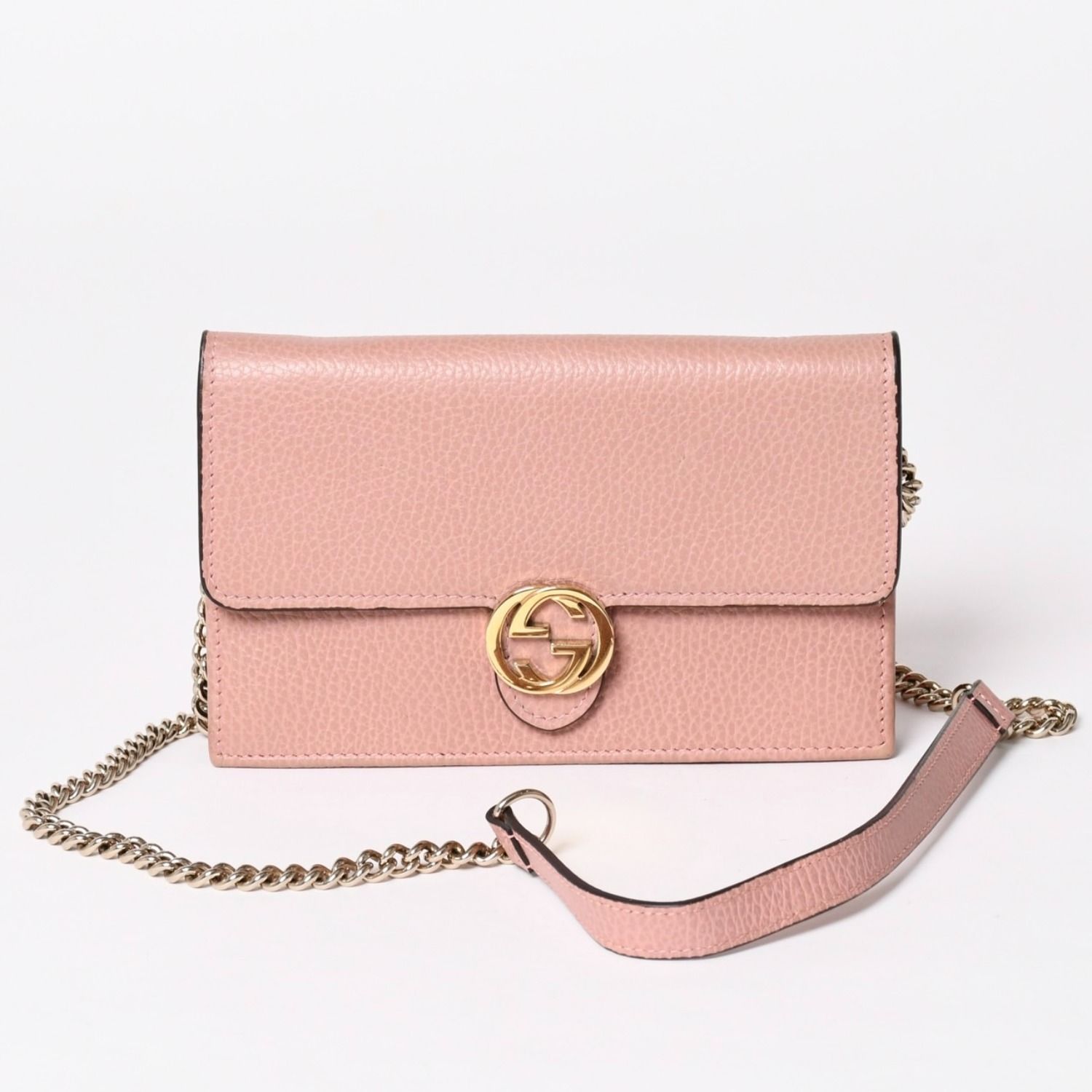 GUCCI グッチ インターロッキングGチェーンウォレット ペブルドレザー 
