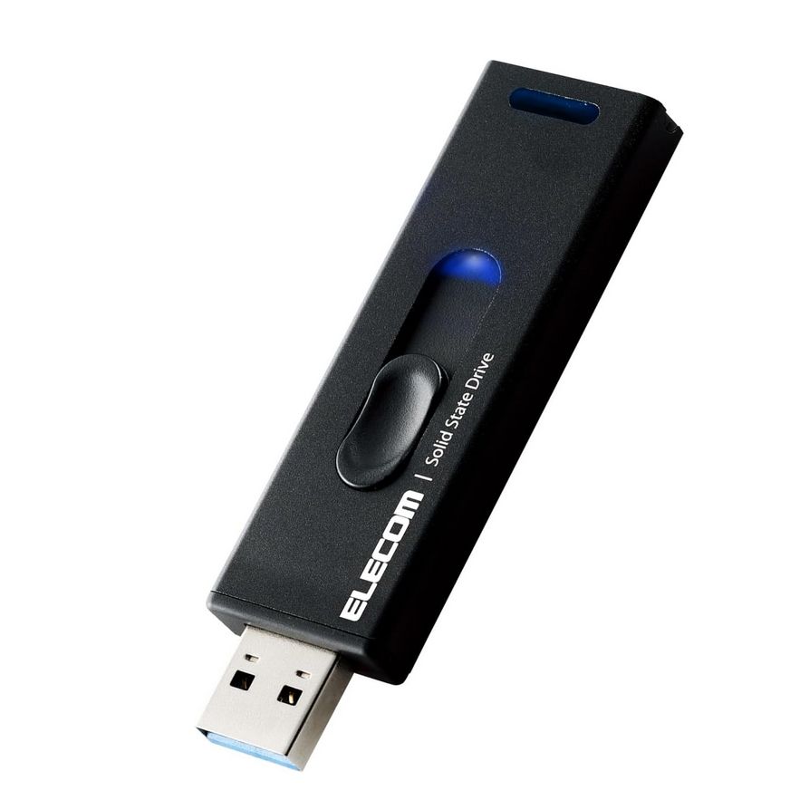 <ナ>エレコム SSD 外付け 2TB USB3.2(Gen2) 読込速度500MB/秒 アルミ筐体 スライド式 キャップレス 【PS5/PS4/テレビ録画 対応】 ブラック ESD-EMA2000GBK