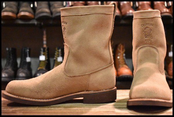 【8.5D 美品 黒タグ】Chippewa チペワ 91097 ビンテージウェリントンブーツ プルオン サンドスエード ラフアウト ベージュ HOPESMORE【GE322】