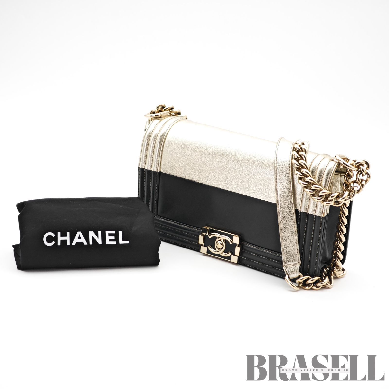 CHANEL ココマーク ボーイ バッグ ショルダーバッグ ブラック×シルバー レディース 保存袋