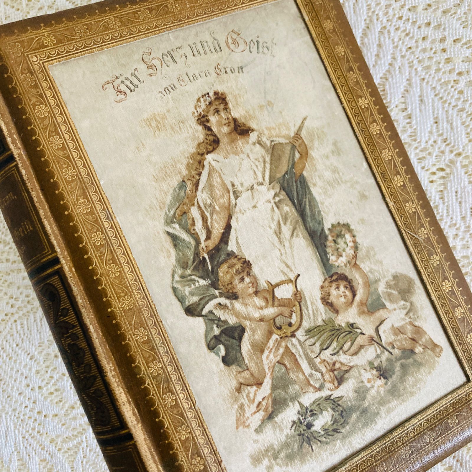 1894年　詩選集　ヴェレーナ・ソフィー　アンティーク　洋書　ドイツ　古書 女性と天使の美しい表紙絵 アンティーク詩選集 1895年頃 ドイツ語古書 洋書
