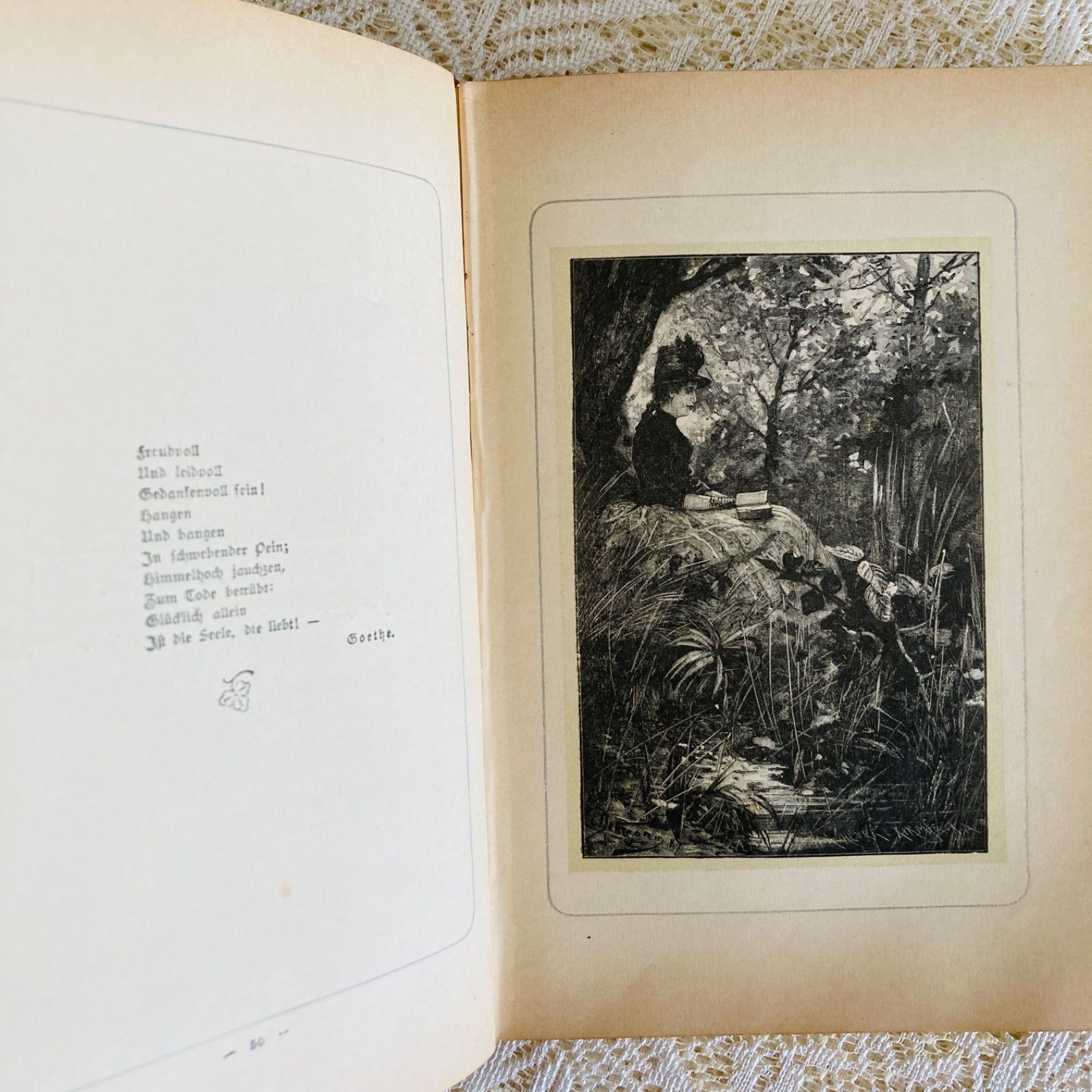女性と天使の美しい表紙絵 アンティーク詩選集 1895年頃 ドイツ語古書