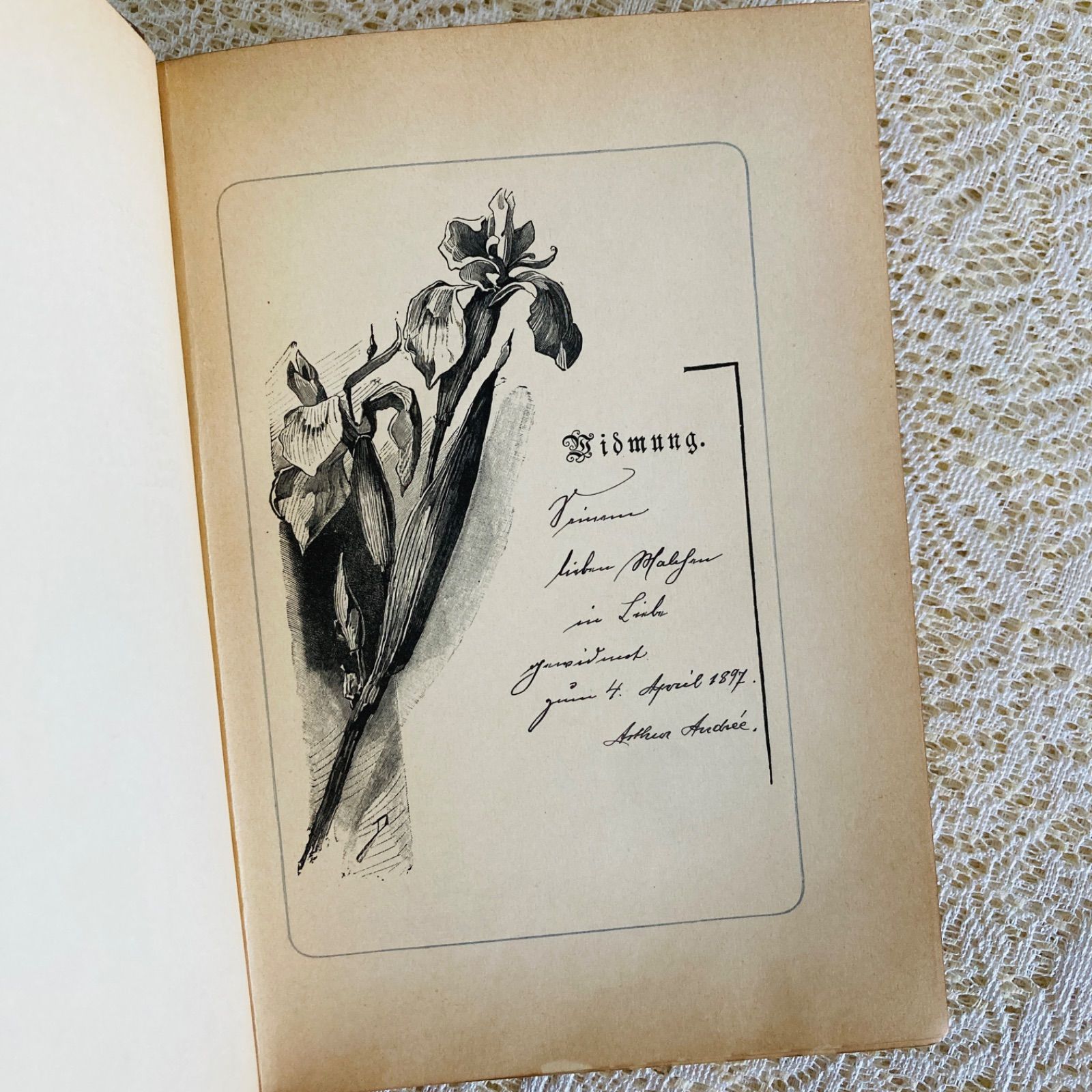 女性と天使の美しい表紙絵 アンティーク詩選集 1895年頃 ドイツ語古書