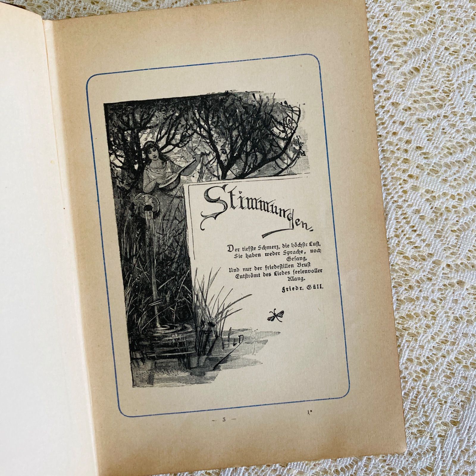 女性と天使の美しい表紙絵 アンティーク詩選集 1895年頃 ドイツ語古書