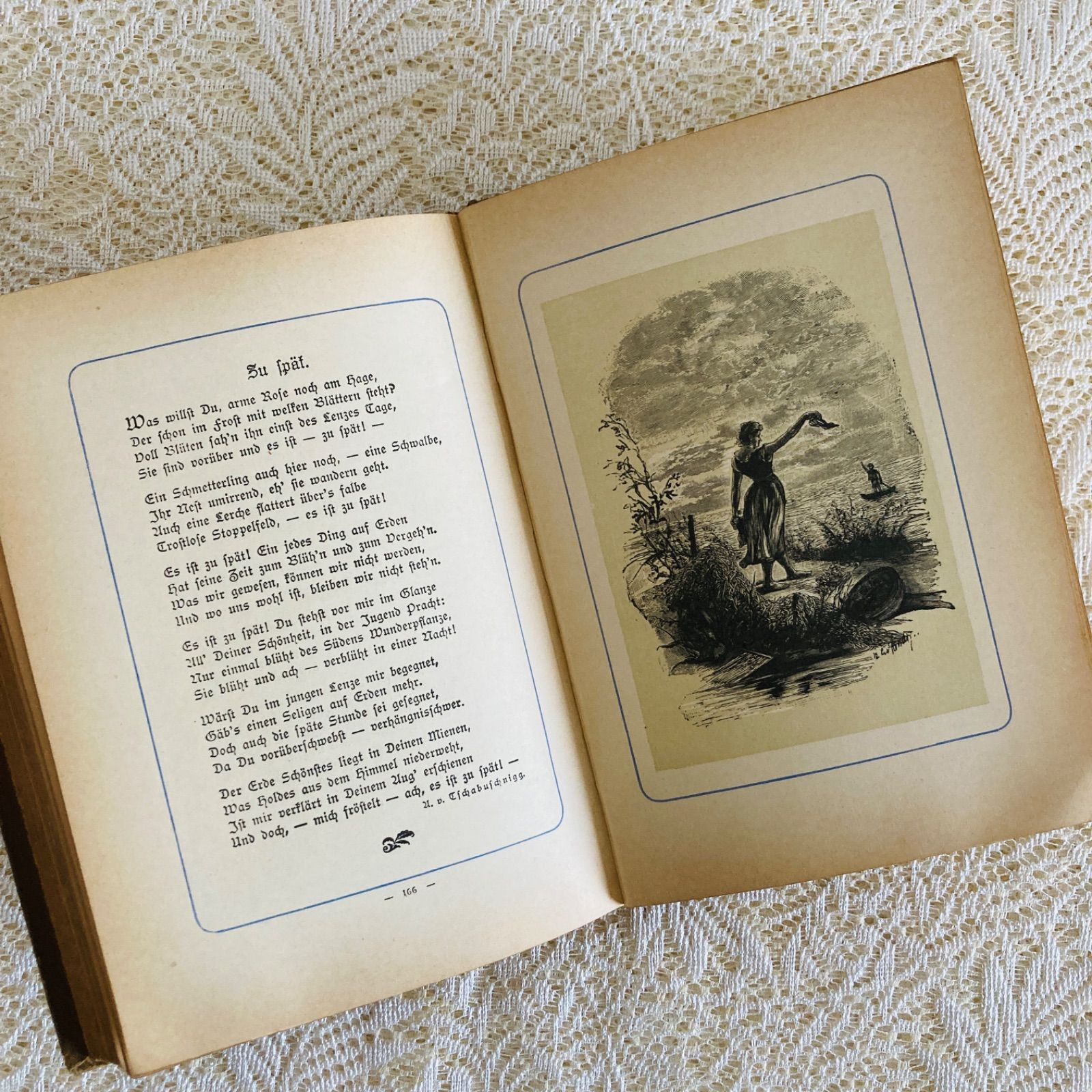 女性と天使の美しい表紙絵 アンティーク詩選集 1895年頃 ドイツ語古書