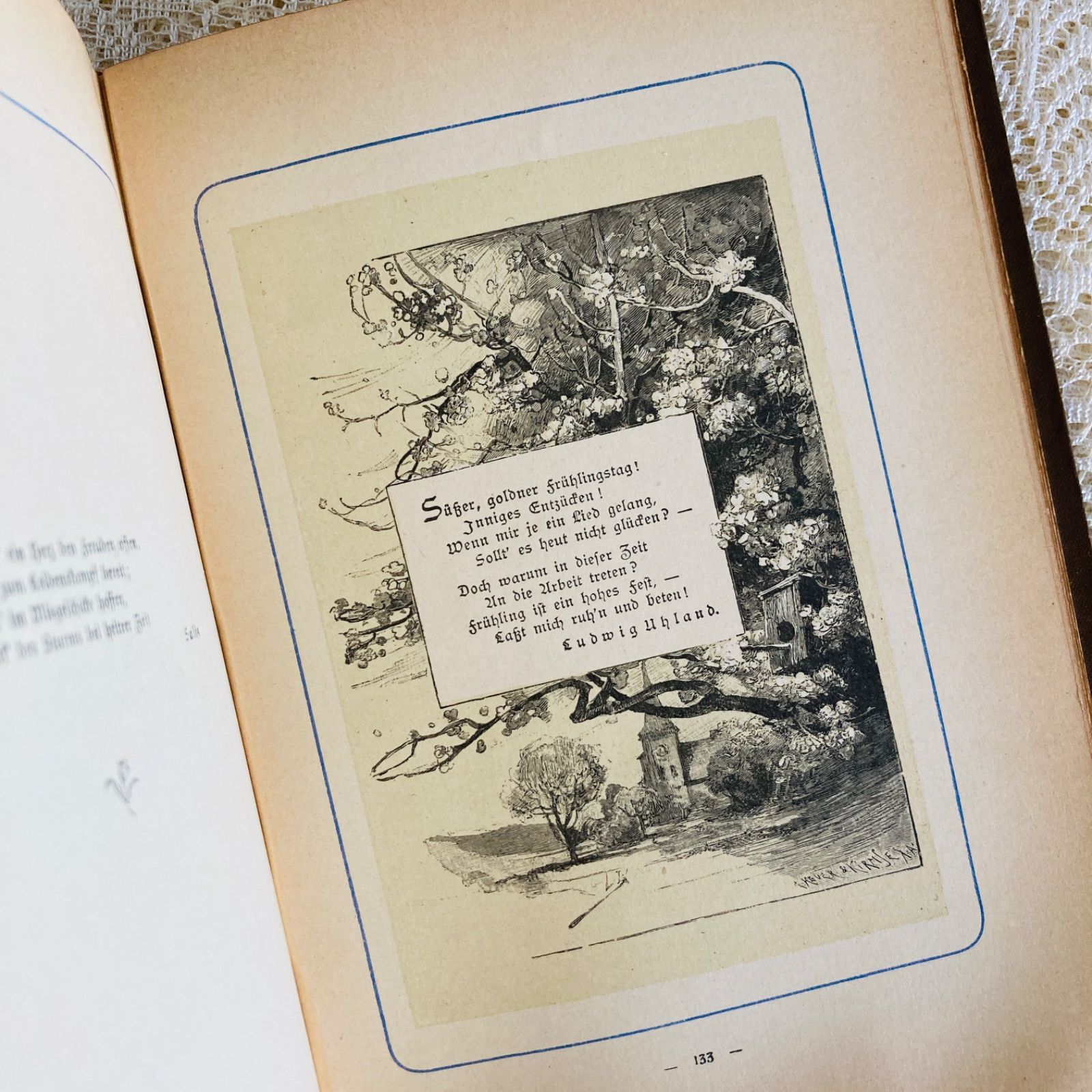女性と天使の美しい表紙絵 アンティーク詩選集 1895年頃 ドイツ語古書