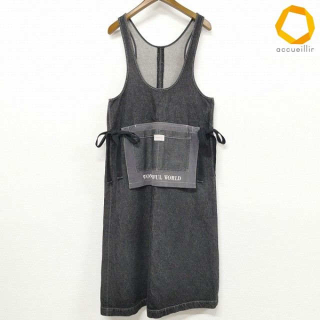 #anc ワンダフルワールド WONDERFUL WORLD ワンピース ジャンパースカート デニム ロング 黒系 レディース [947179]