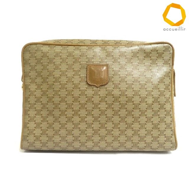 #ab セリーヌ CELINE セカンドバッグ ベージュ 茶 マカダム柄 クラッチ ポーチ オールドセリーヌ ヴィンテージ イタリア製 [979039] k01
