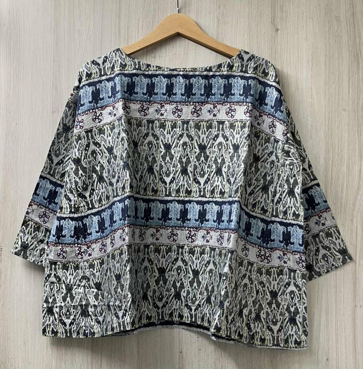 45R フォーティファイブアール 歳時記T-SHIRT 端午 かしわの葉 ジャガード 馬比古 ブラウス カットソー サイズ0 グリーン系 マルチカラー