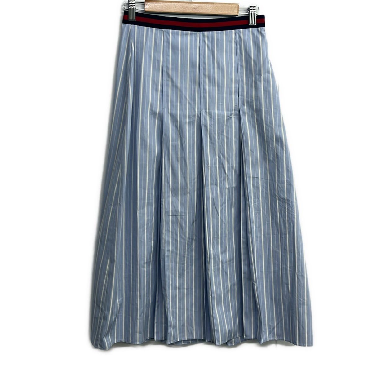 GUCCI(グッチ) ロングスカート サイズ38 S レディース美品 - 695326 ZAG3T ライトブルー×白×マルチ ストライプ