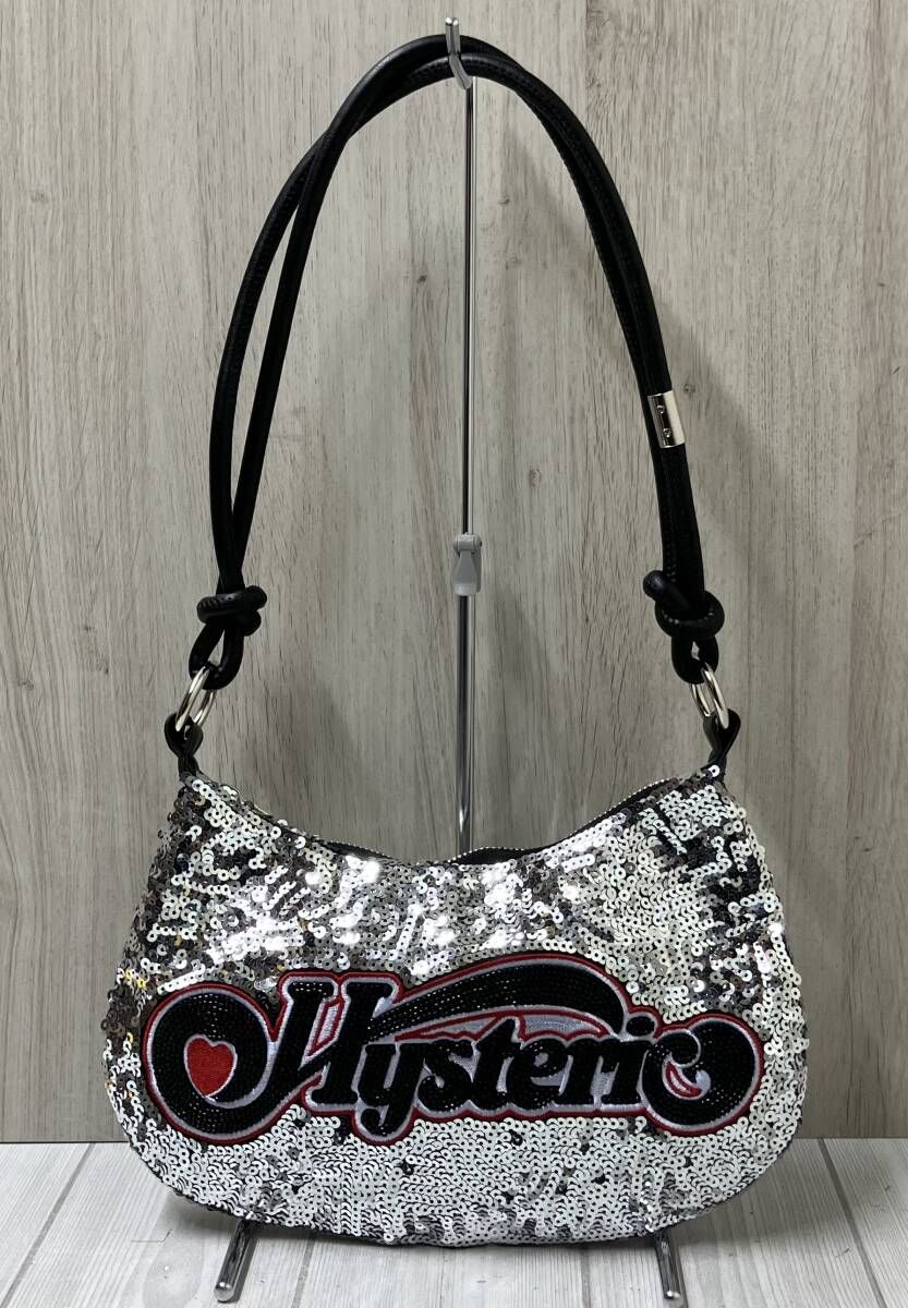 HYSTERIC GLAMOUR ヒステリックグラマー ロゴ刺繍 スパンコール ワンショルダー ショルダーバッグ シルバー