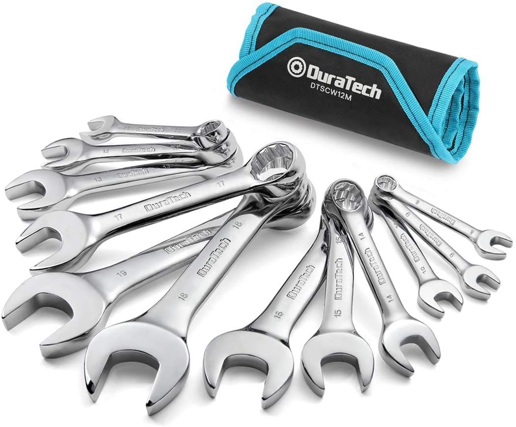 DURATECH コンビネーションレンチセット スパナセット 両口スパナ 両用ヘッド スパナ レンチセット ショート 12本組 ショートタイプ 8~19mm 自動車修理 車メンテナンス 組み立て DIY用 収納バッグ付き(沖縄・離島の方不可) 0ec233fe