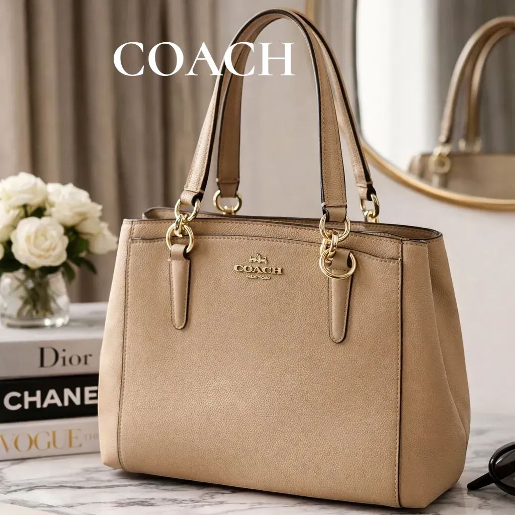 COACH コーチ トートバッグ ベージュ レザー ゴールド金具 ショルダーバッグ レディース 上品 通勤 通学 シンプル 大人バッグ