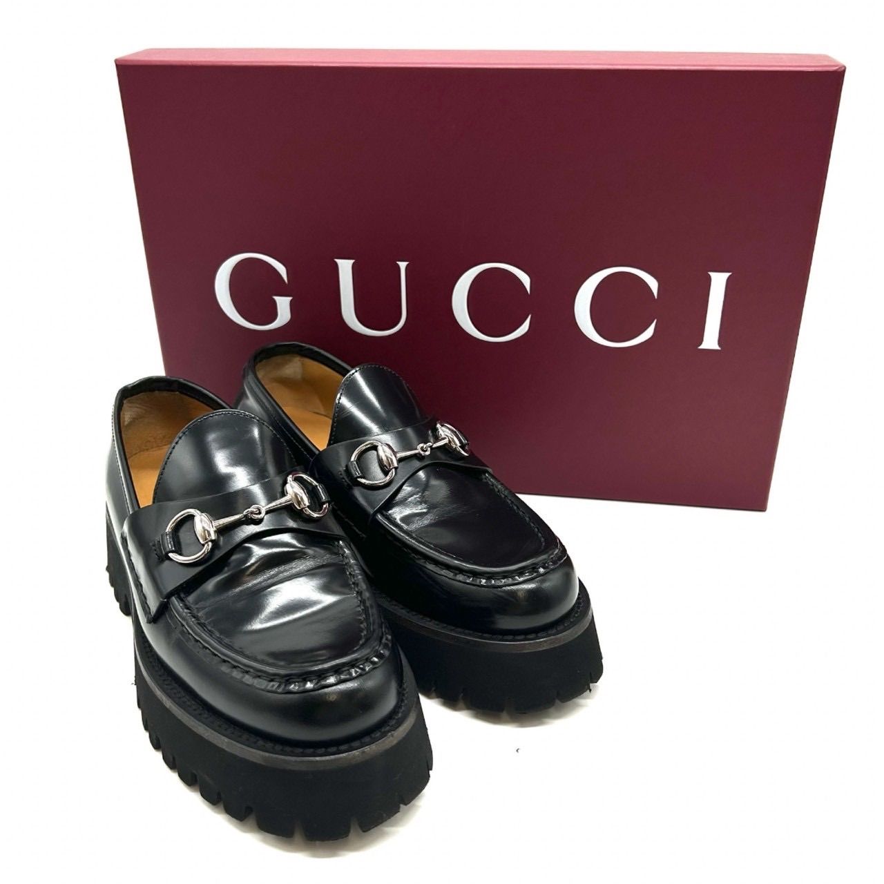 GUCCI グッチ ホースビット 厚底 ローファー ブラック 37 1/2 レディース プラットフォーム レザー シルバー金具 764211 ギフト プレゼント