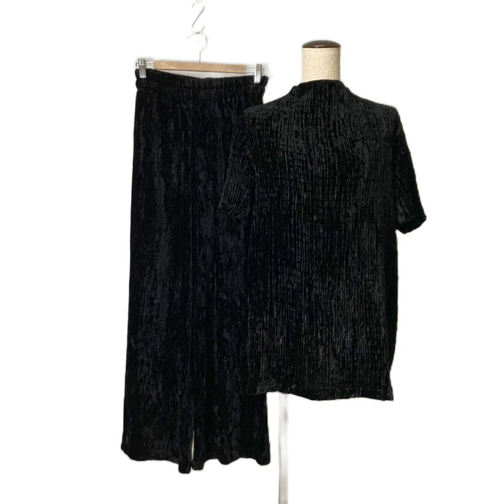ハナエモリ HANAE MORI ベロア カットソーセットアップ パンツ Tシャツ M ブラック