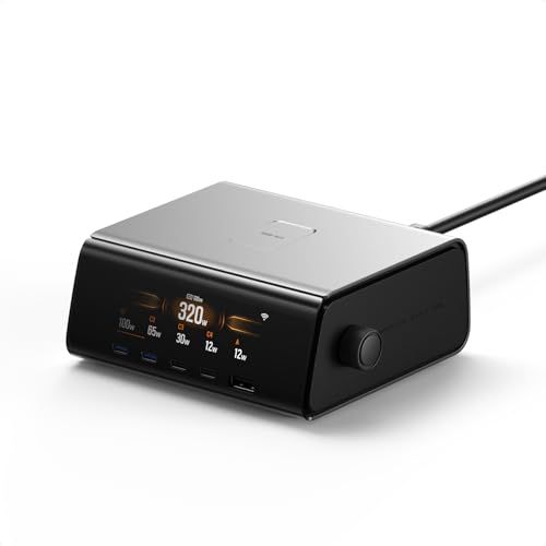 EcoFlow RAPID Pro 320W GaN 急速充電器【５ポート（USB-C*4 & USB-A*1）&ポゴピン充電/6台まとめて同時充電/１ポート最大140W出力/スマート液晶ディスプレイ搭載/アプリ制御可能】p c009fc7f