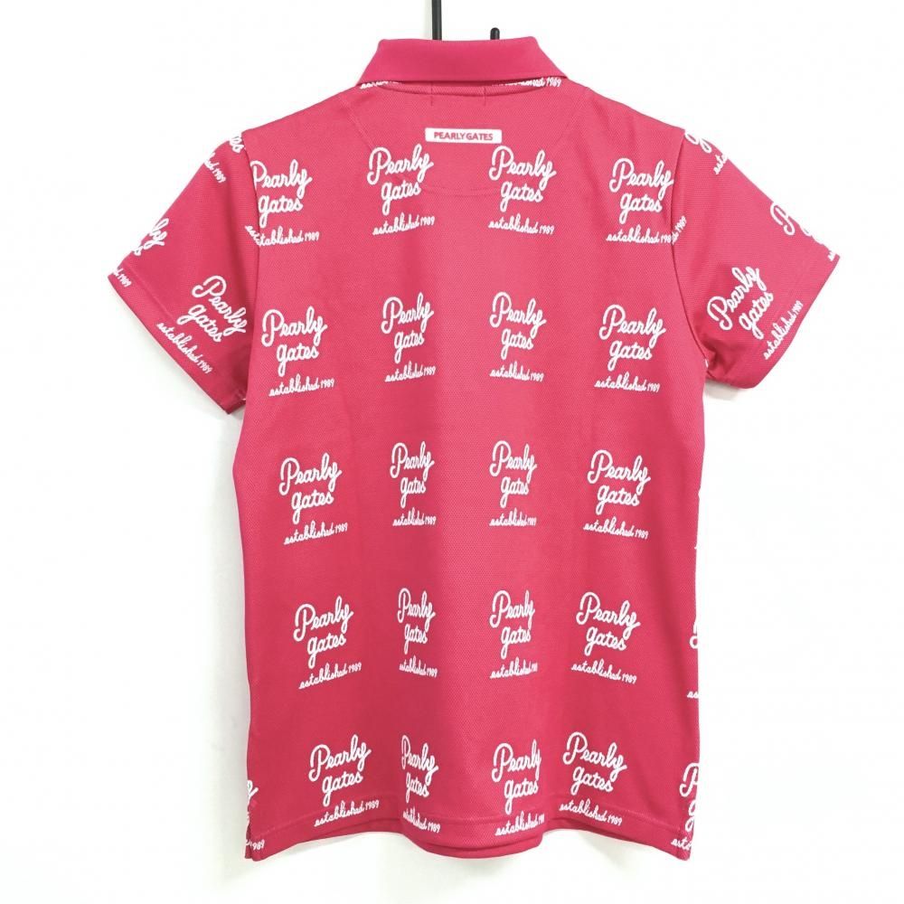 超美品】パーリーゲイツ 半袖ポロシャツ ピンク×白 ロゴ総柄