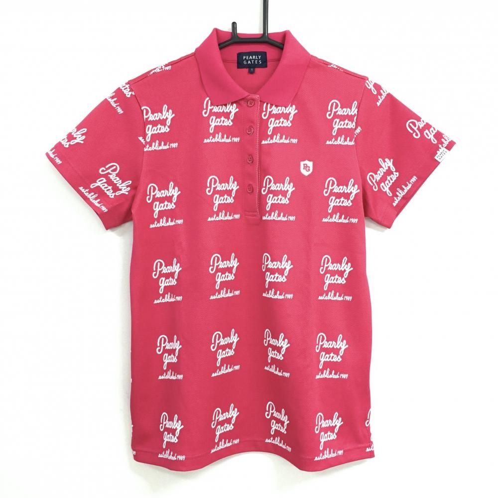 超美品】パーリーゲイツ 半袖ポロシャツ ピンク×白 ロゴ総柄