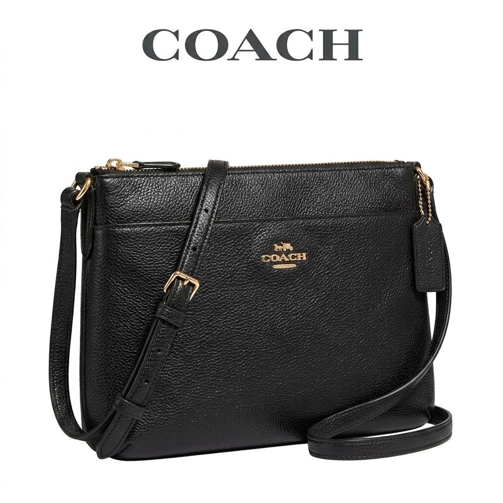 美品】COACH コーチ ショルダーバッグ レザー 黒 ゴールド金具